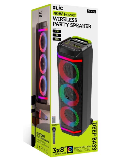 BLİC Bls-58 40w Speaker Ses Bombası Karaoke Box Kablosuz Hoparlör - Speaker RGB